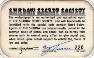 Shadow Secret Society membership card reverse