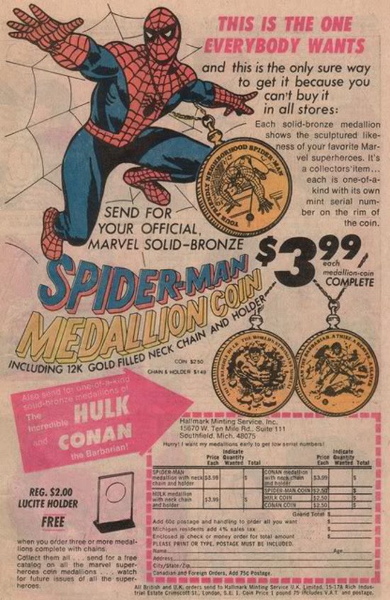 1970s Spider-Man medallion ad