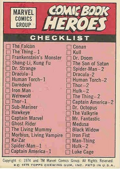 1975 Topps Marvel Stickers Checklist