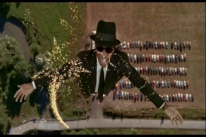 This is an Illinois State Trooper being magically lifted 1000 feet in the air and transformed into a Blues Brother by the power of God. He's later turned into a zombie by a voodoo witch. It's a weird movie.