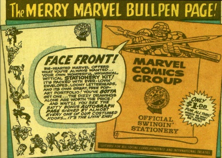 1965 Marvel Stationery kit half-page ad