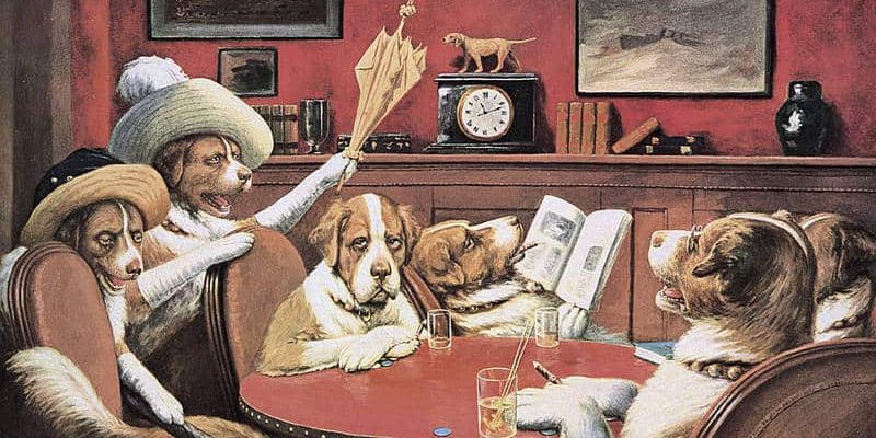 dogs playing poker parody